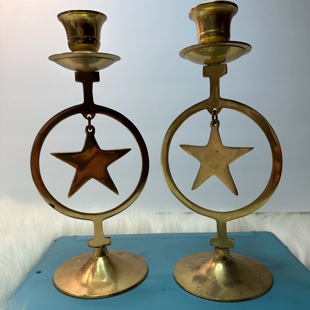 Vintage brass candle stick holder pair